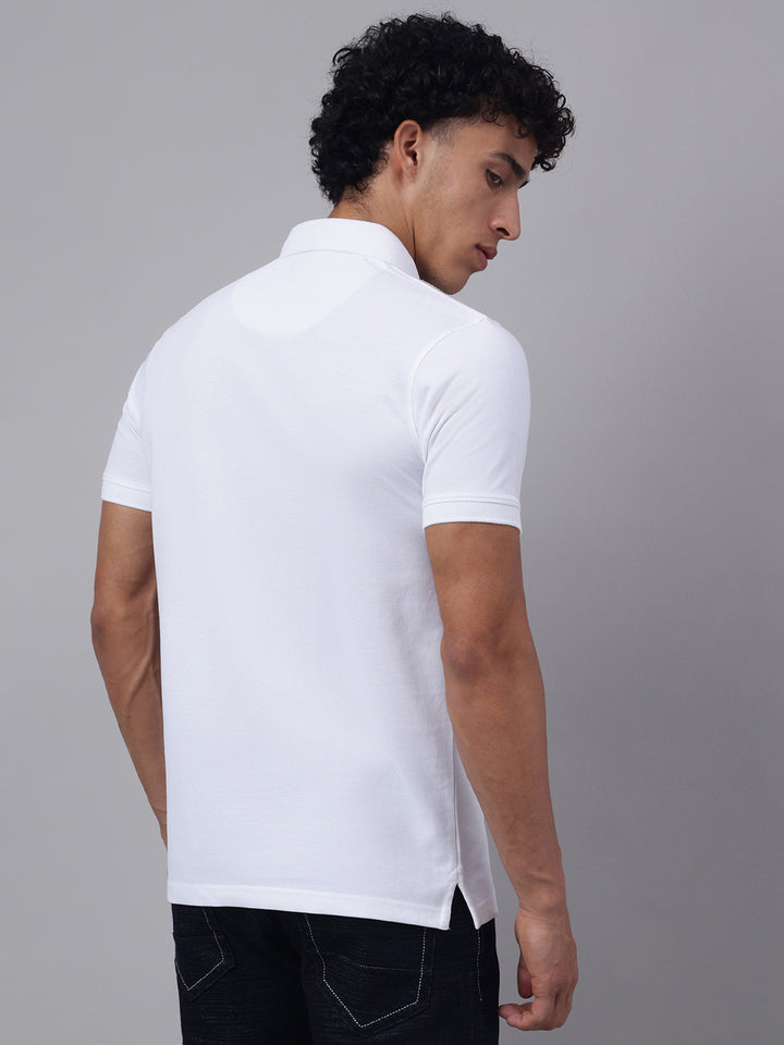 Men White Regular Fit Polo Neck t-shirt