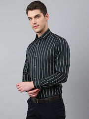 Men Dark Green Standard Fit Striped Club Wear Shirt