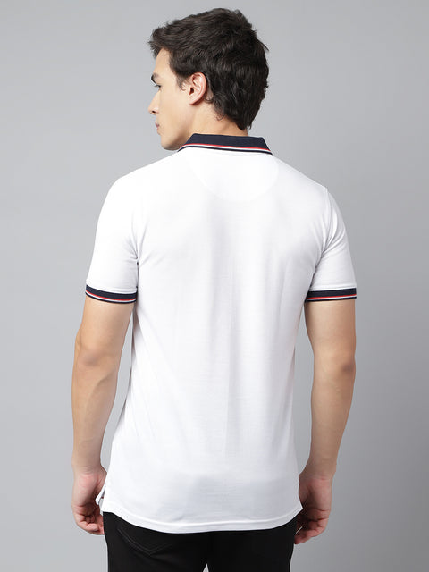 Men White Regular Fit Solid Polo Neck Casual T-Shirt