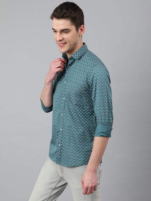 Men Teal Standard Fit Printed Casual Shirt
