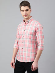 Men Pink Standard Fit Checkered Casual Shirt
