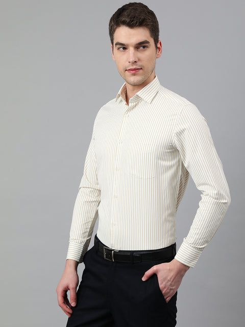 Men Beige Regular Fit Striped Formal Shirt