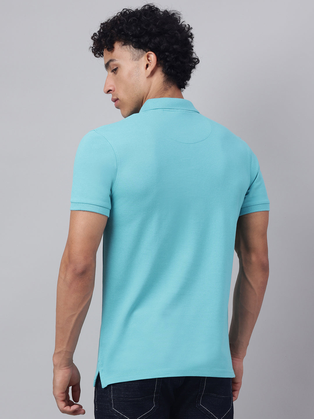 Men Sea Green Regular Fit Polo Neck t-shirt