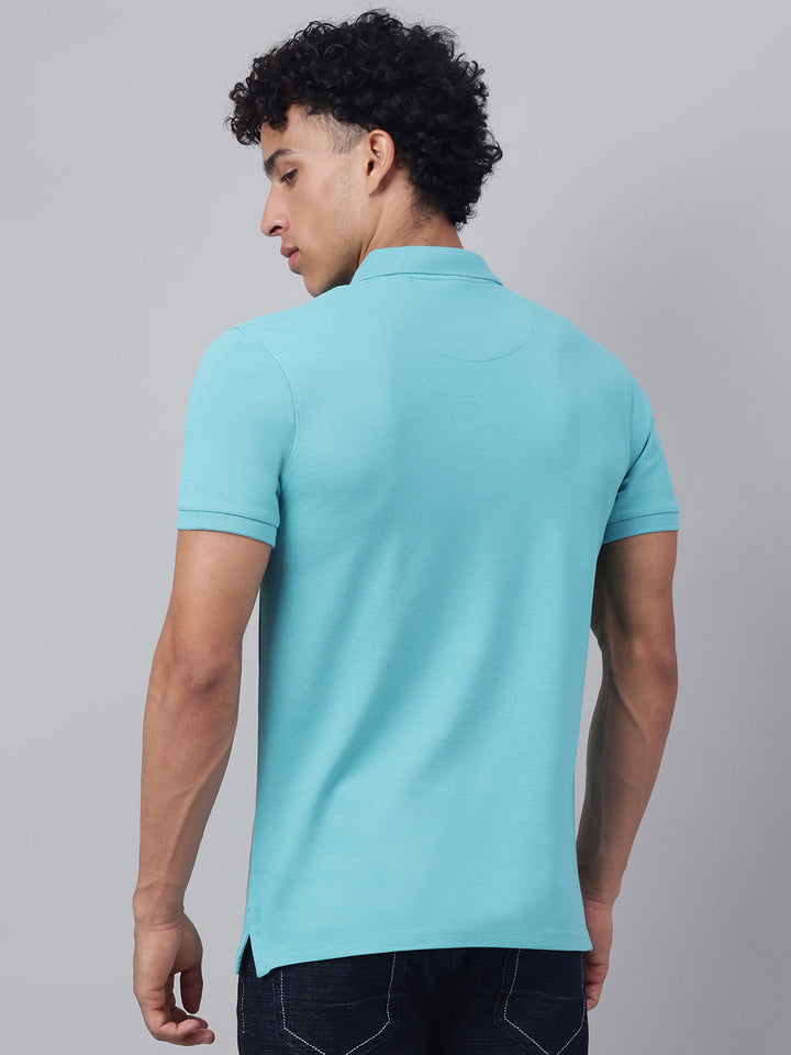Men Sea Green Regular Fit Polo Neck t-shirt