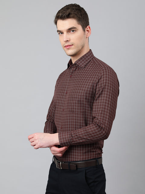Men Coffee Regular Fit Checkered Formal Shirt