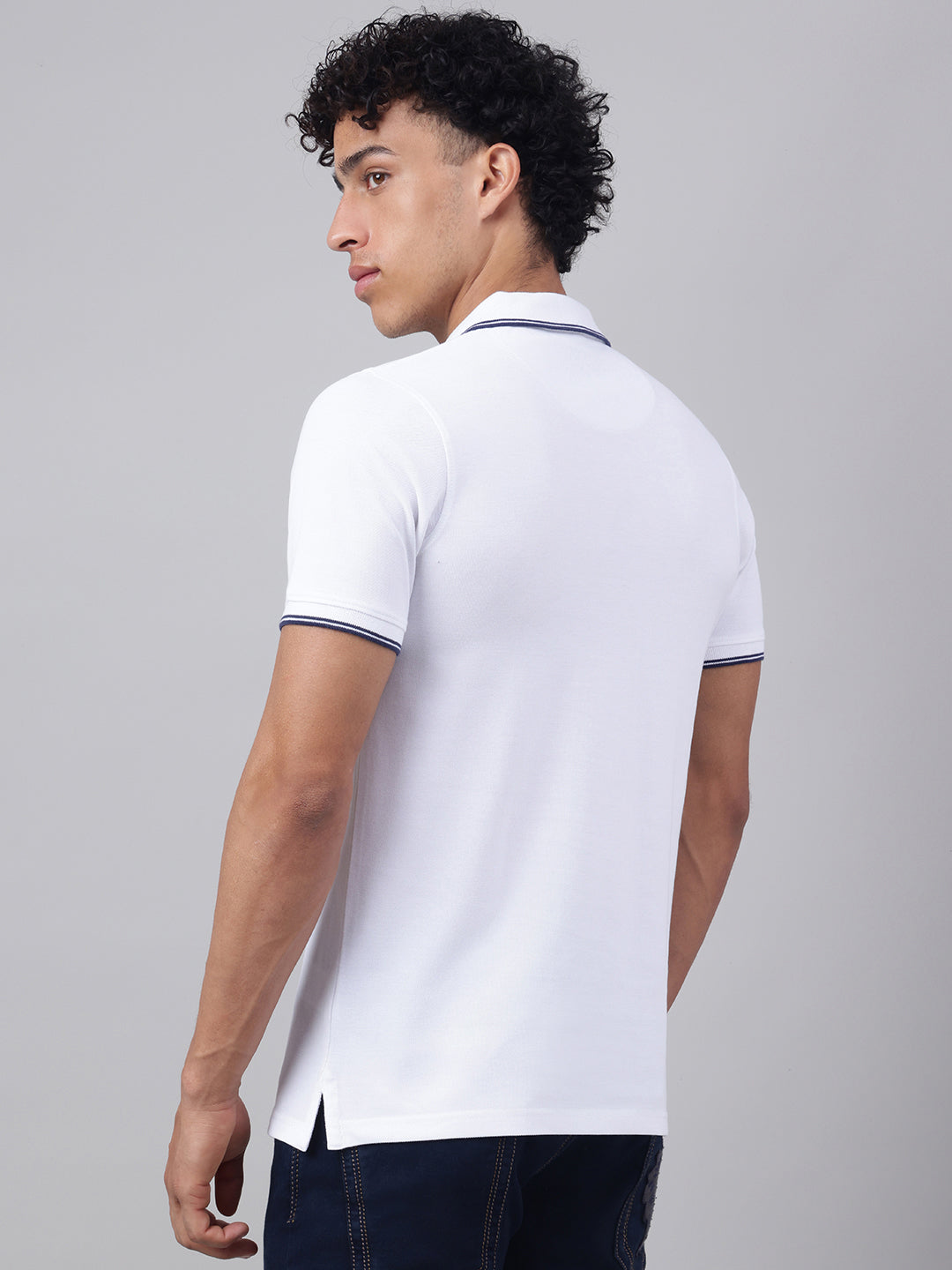 Men White Regular Fit Polo Neck t-shirt