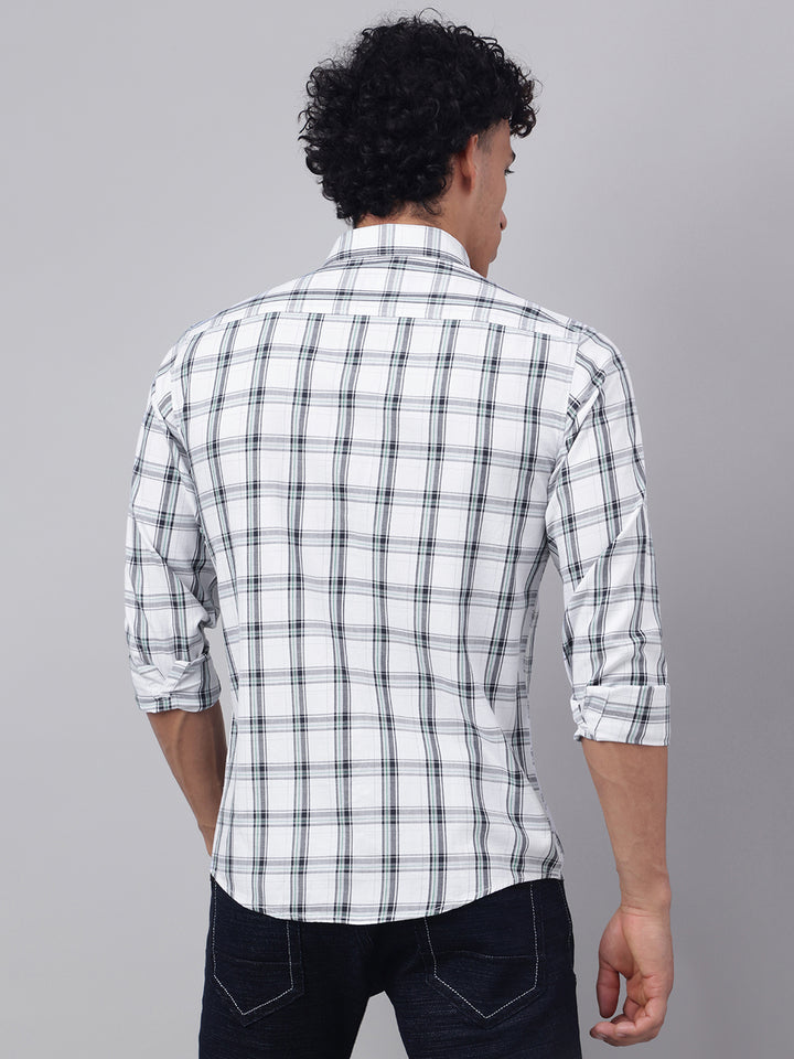 Men White Check Casual Shirt Fresh Look Easy Comfort