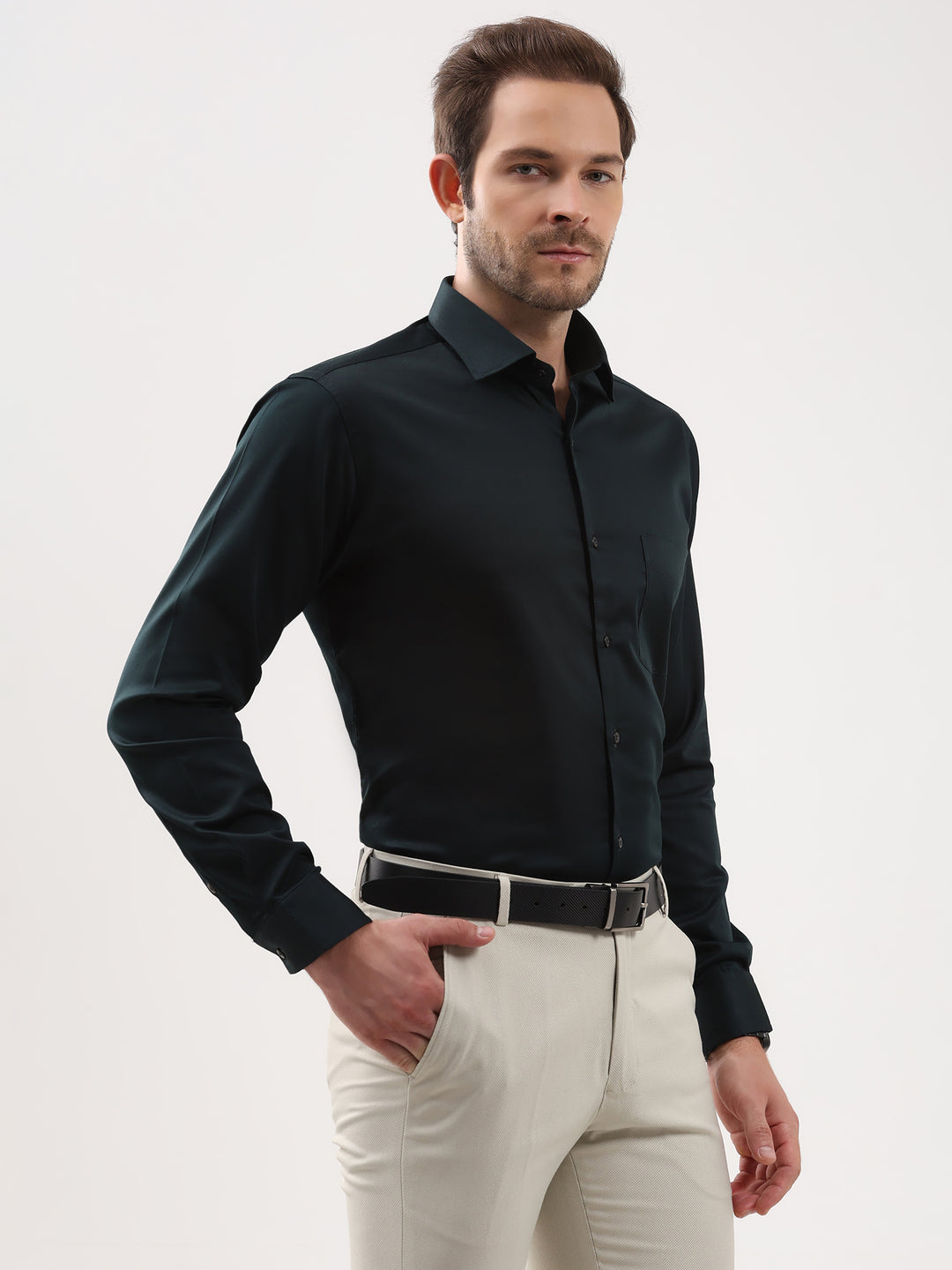 Men Solid Cotton Lycra Formal Shirt