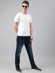 Men Dark Blue Slim Fit Mid Rise Clean Look Strechable Jeans