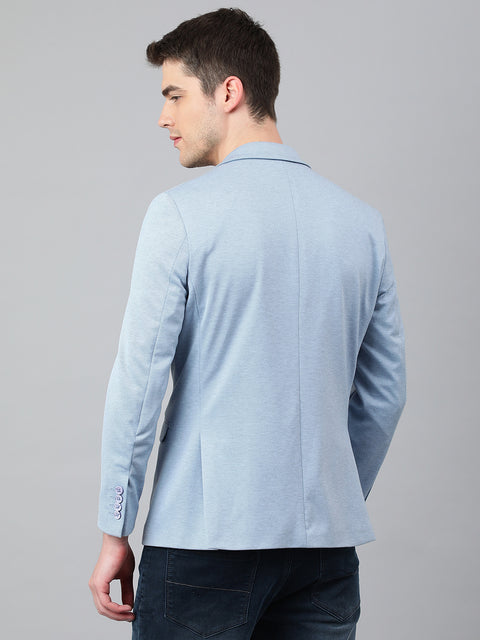 Men Sky Blue Regular Fit Solid Notched Lapel Casual Blazer