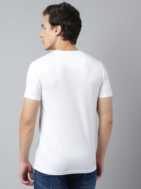 Men White Regular Fit Printed Crew Neck Casual T-Shirt