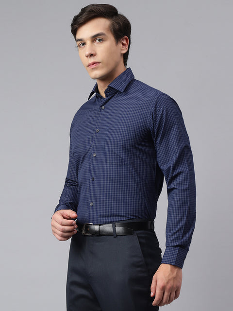 Men Navy Regular Fit Checkered Formal Shirt