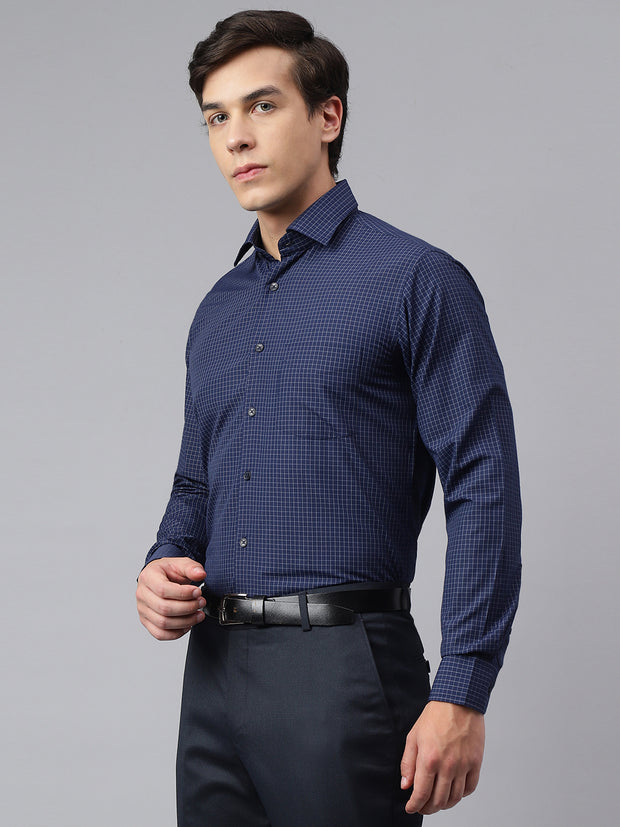 Men Navy Regular Fit Checkered Formal Shirt