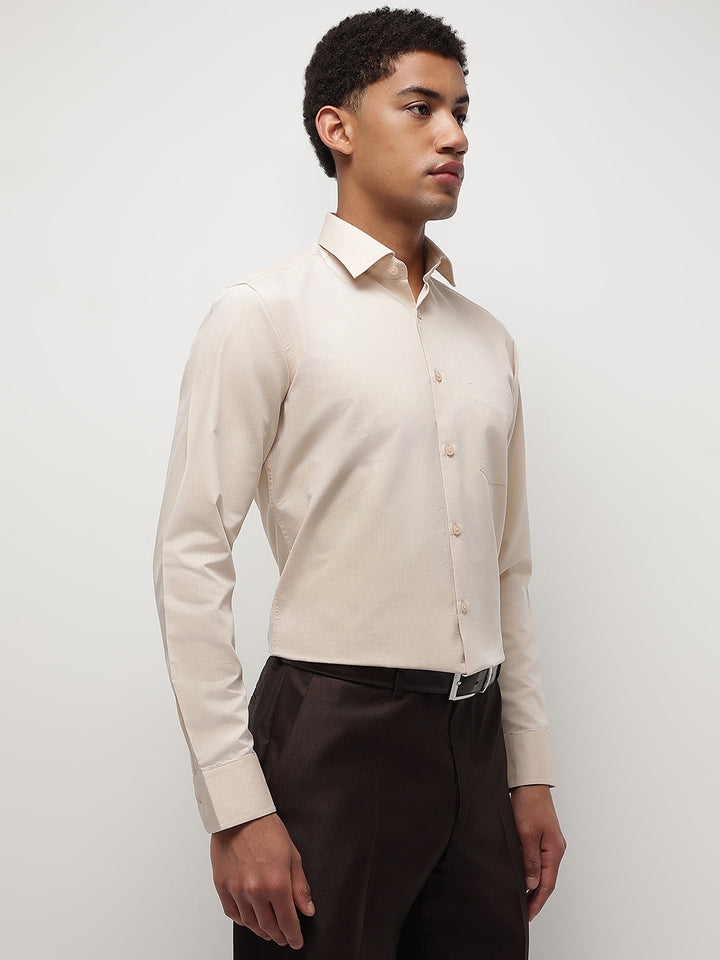 Men Beige Regular Fit Solid Formal Shirt