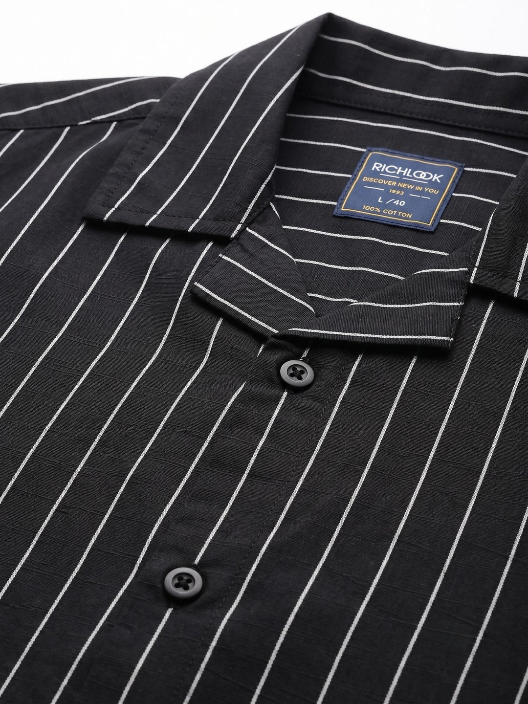 Men's Black Stripe Cuban Collar Half Sleeve Shirt