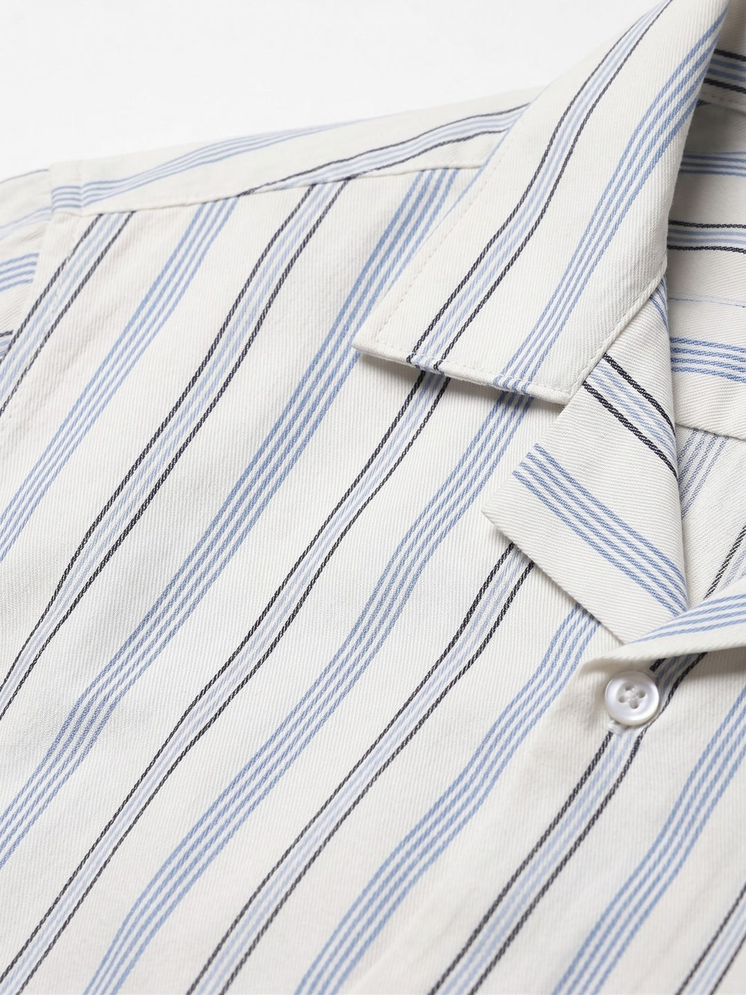 Men's White Stripe Cuban Collar Half Sleeve Shirt