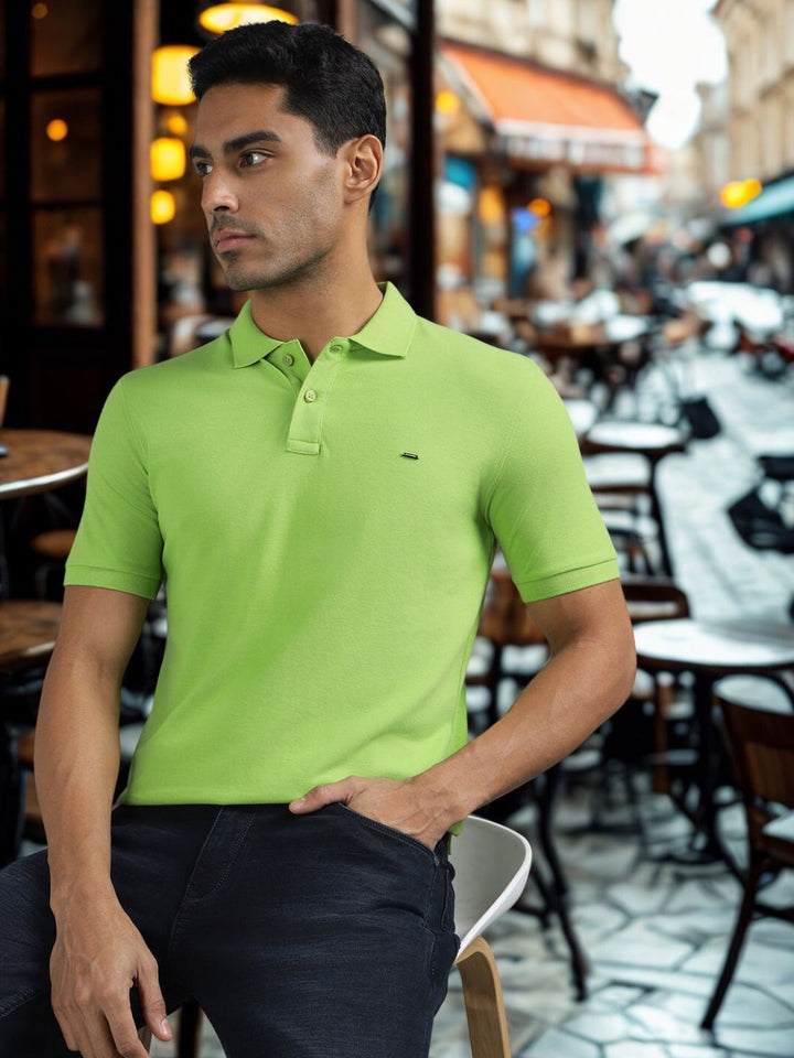 Men Green Regular Fit Solid Polo T-shirt
