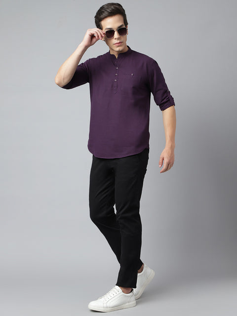 Men Dark Purple Standard Fit Solid Kurta