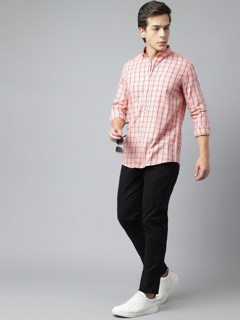 Men Peach Standard Fit Checkered Casual Shirt
