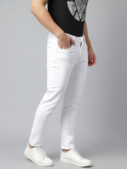 Men White Slim Fit Mid Rise Clean Look Strechable Jeans