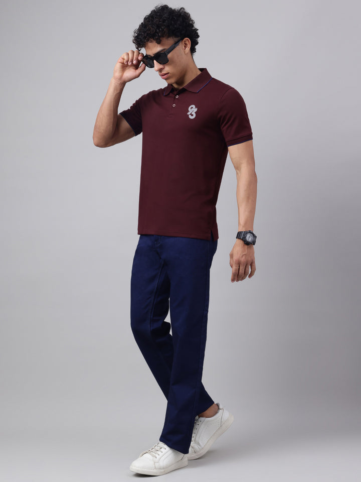 Men Wine Regular Fit Polo Neck t-shirt