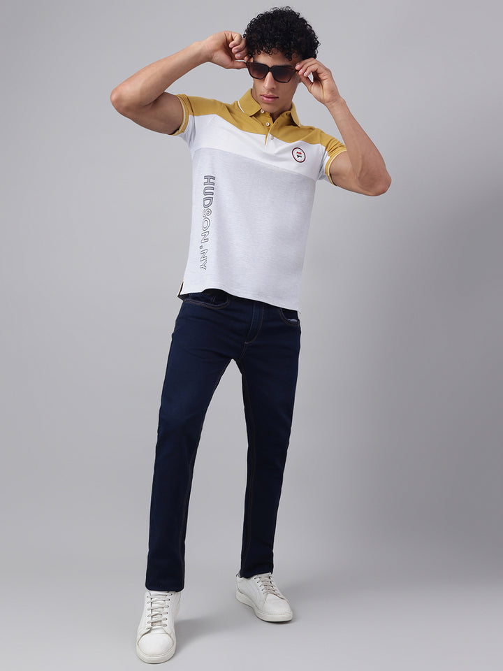 Men Ecru Regular Fit Polo Neck t-shirt
