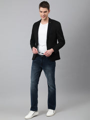 Men Black Regular Fit Solid Notched Lapel Casual Blazer