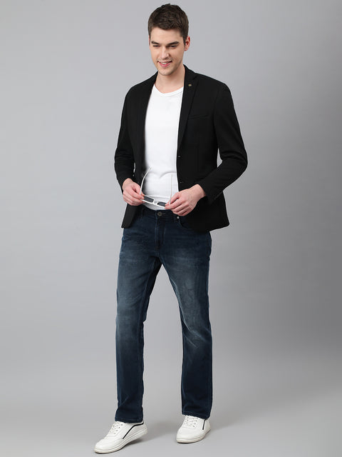 Men Black Regular Fit Solid Notched Lapel Casual Blazer