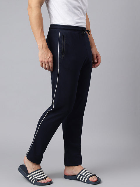 Men Navy Blue Slim Fit Mid Rise Solid Lower