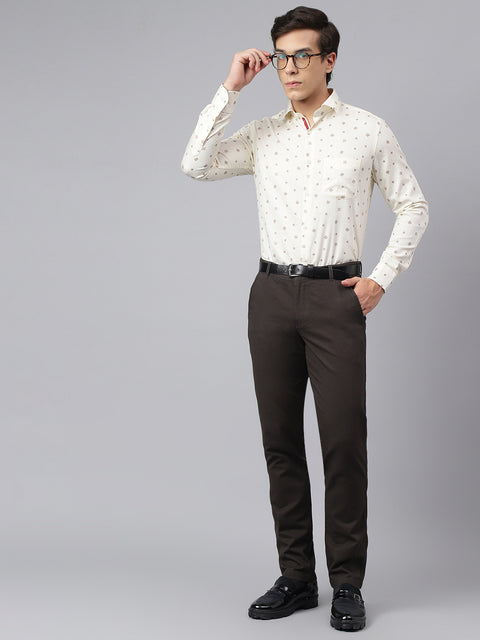 Men Cream Standard Fit Printed Club Wear Shirt