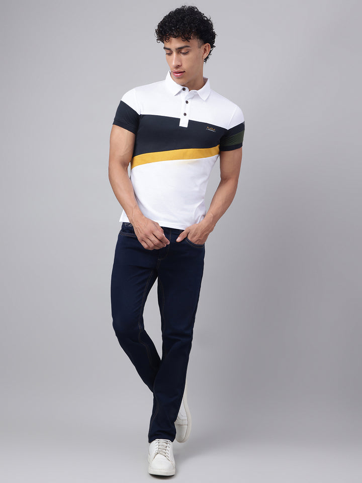 Men White Regular Fit Polo Neck t-shirt