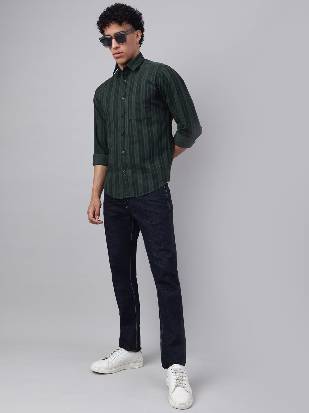 Men Bottle Green Casual Shirt Rich Tone Ultimate Comfort