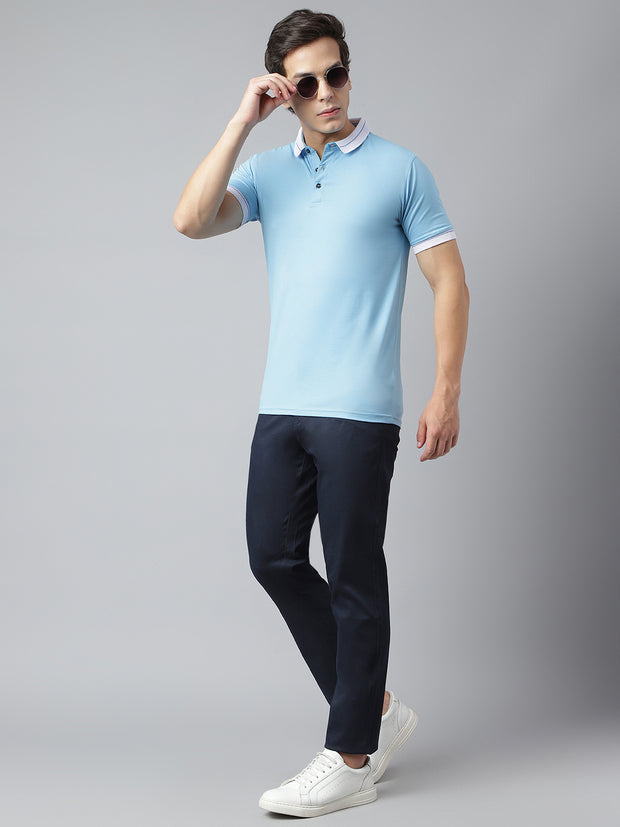 Men Sky Regular Fit Solid Polo Neck Casual T-Shirt