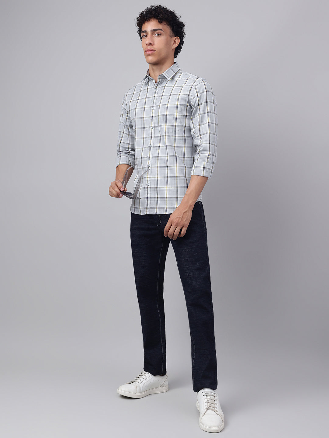 Men Light Grey Check Casual Shirt Effortless Style Everyday Comfort