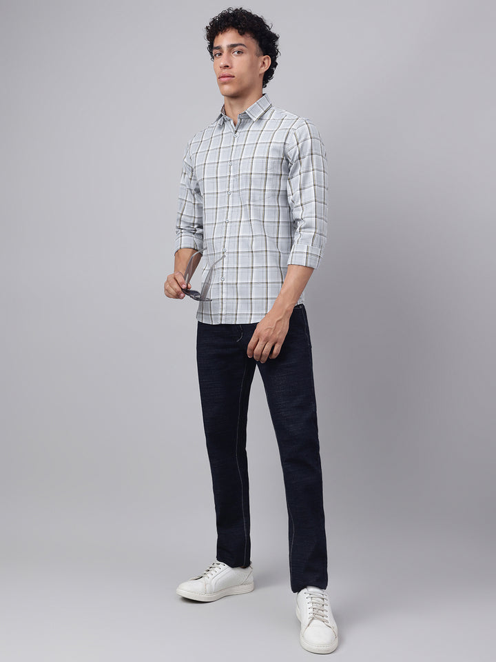 Men Light Grey Check Casual Shirt Effortless Style Everyday Comfort