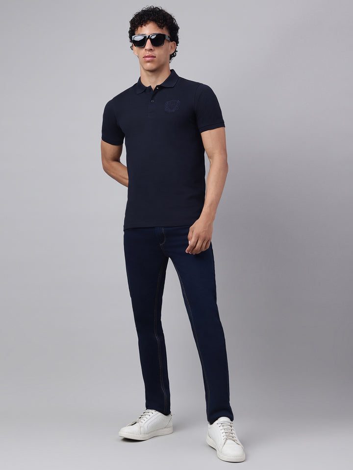 Men Navy Regular Fit Polo Neck t-shirt