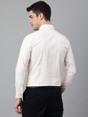 Men Peach Regular Fit Checkered Formal Shirt