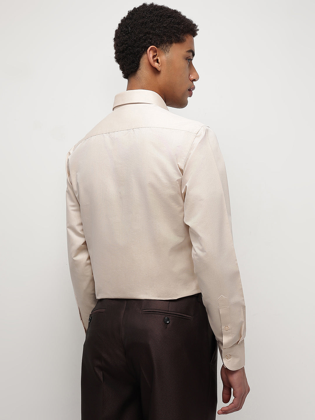 Men Beige Regular Fit Solid Formal Shirt