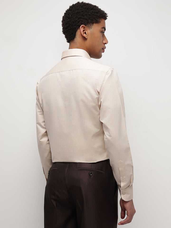 Men Beige Regular Fit Solid Formal Shirt