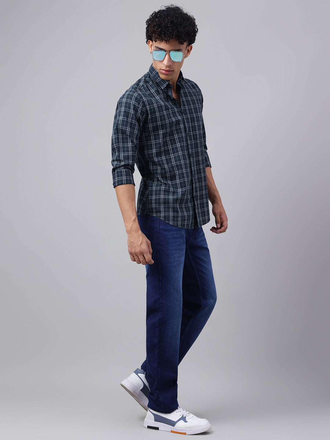 Men Navy Check Casual Shirt Cool Checks Easy Comfort