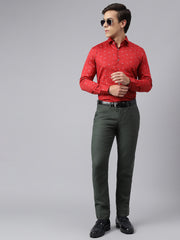 Men Red Standard Fit Printed Club Wear Shirt