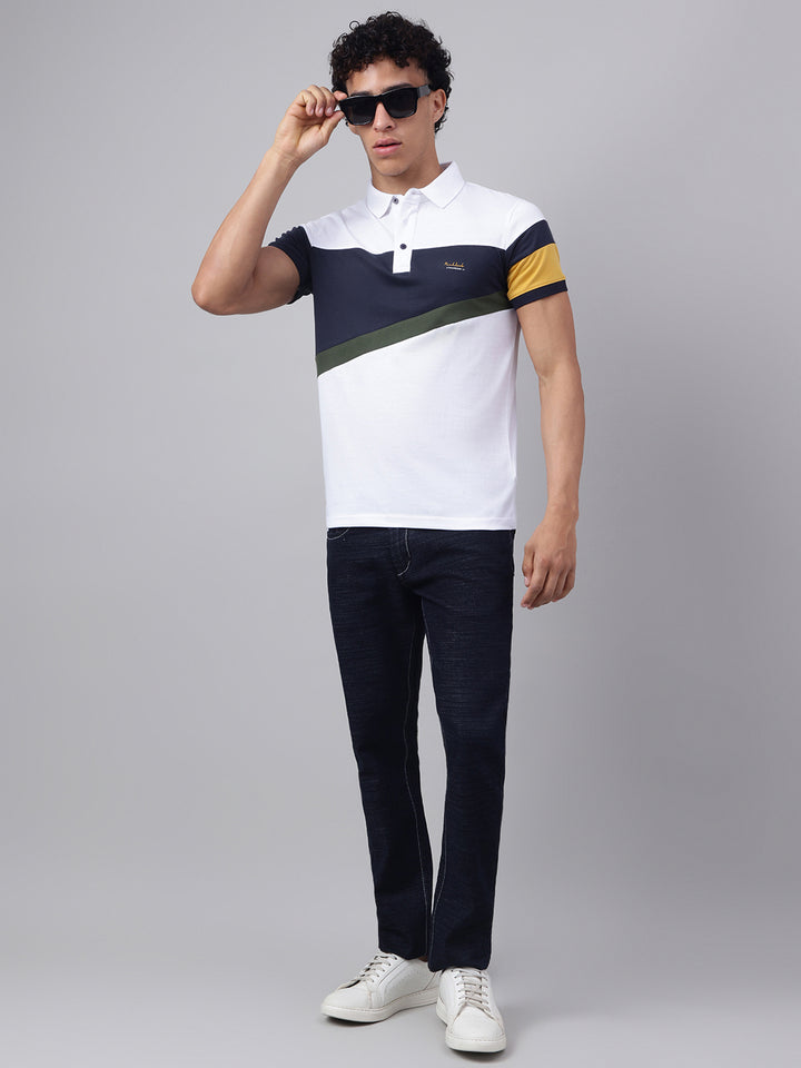Men White Regular Fit Polo Neck t-shirt