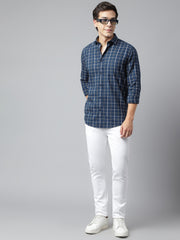 Men Navy Standard Fit Checkered Casual Shirt