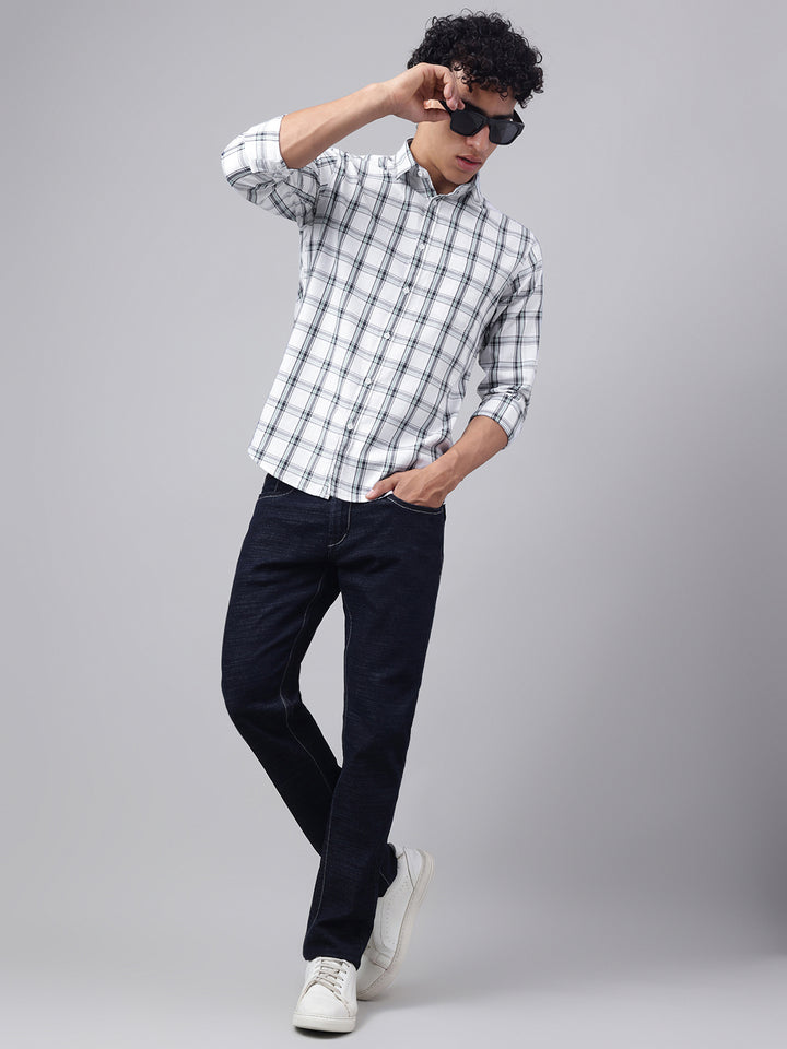 Men White Check Casual Shirt Fresh Look Easy Comfort