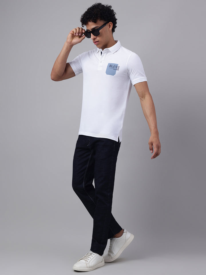 Men White Regular Fit Polo Neck t-shirt