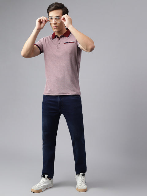 Men Wine Regular Fit Solid Polo Neck Casual T-Shirt