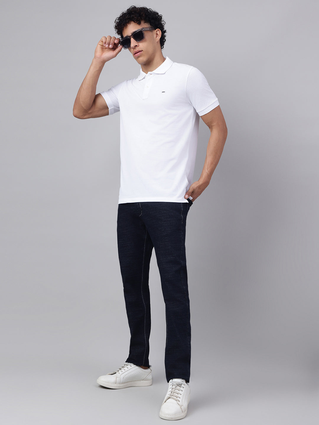 Men White Regular Fit Polo Neck t-shirt