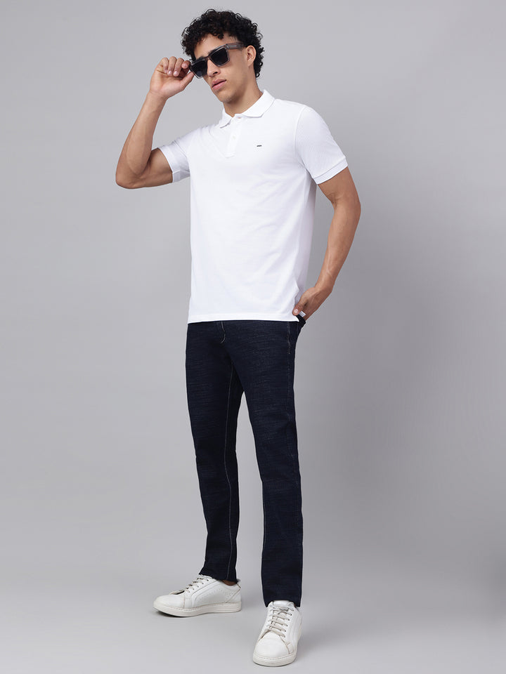 Men White Regular Fit Polo Neck t-shirt