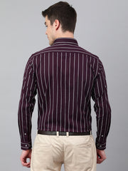 Men Wine Standard Fit Striped Club Wear Shirt