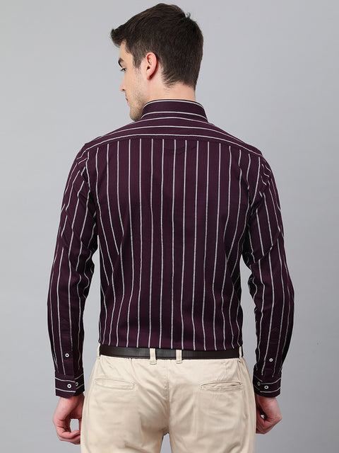 Men Wine Standard Fit Striped Club Wear Shirt